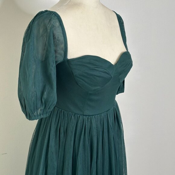 Anaya With Love Emerald Green Tulle Maxi Dress Size 2 Puff Sleeve Formal Gown - Picture 2 of 16